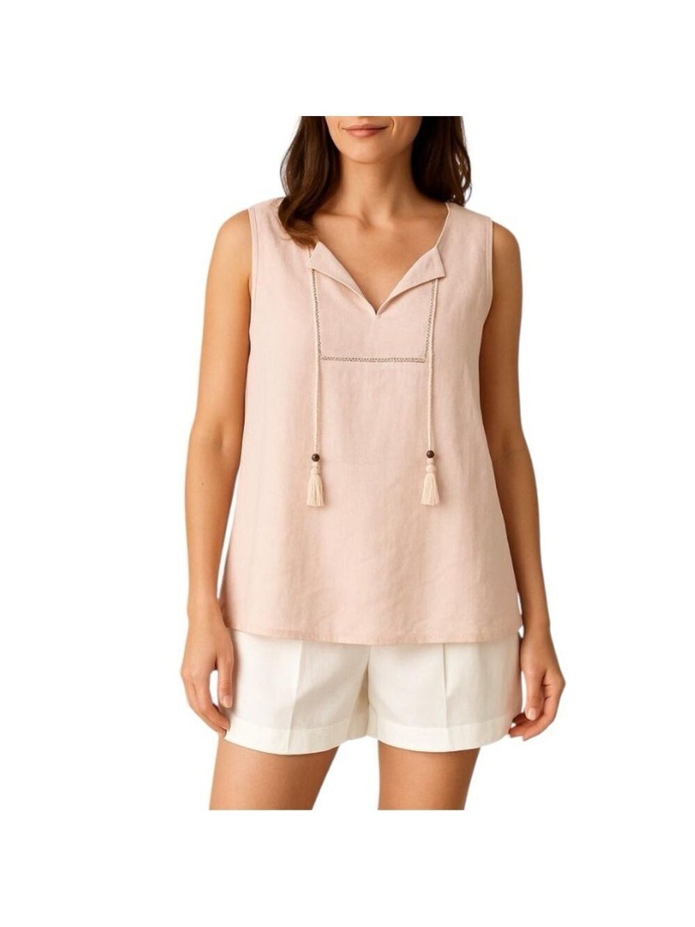 Ellen Tracy Light Pastel Pink Linen Blend sleeveless Shirt top 2X